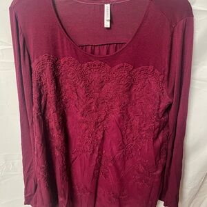 Xhilaration Deep Red Lace Long Sleeve Top
